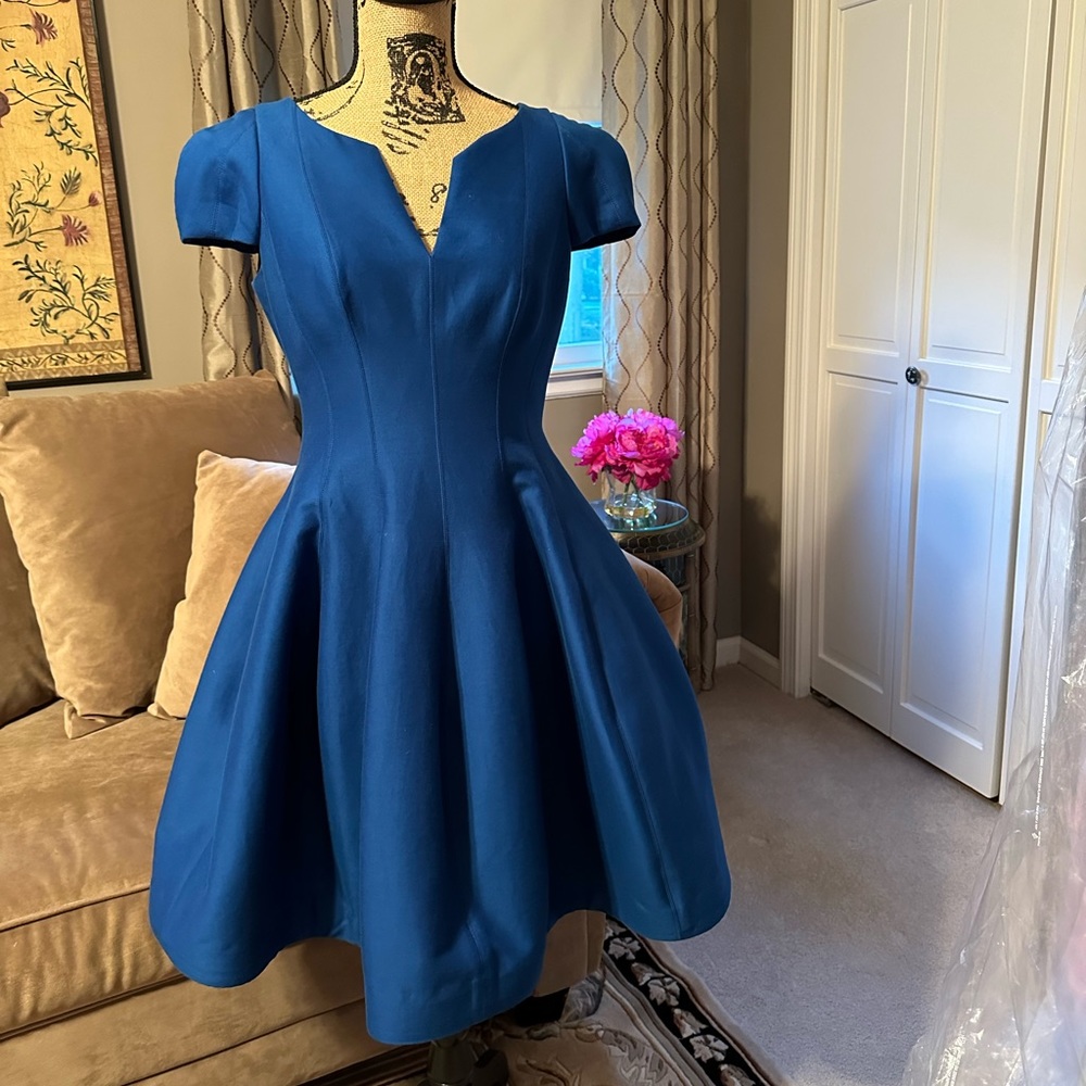Rare find - Elegant yet fun flowing cocktail dress in a stunning royal blue.